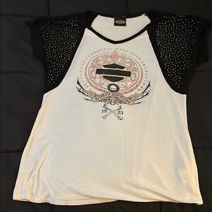 Harley-Davidson Women's Black and White Graphic Top